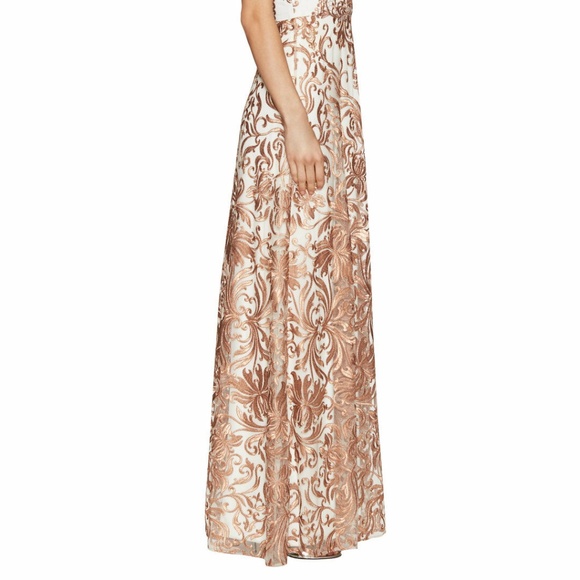 Marchesa Notte Prom Gown Embroidered Lace Formal Cream & Gold Maxi Dress 6 NWT - Picture 10 of 16